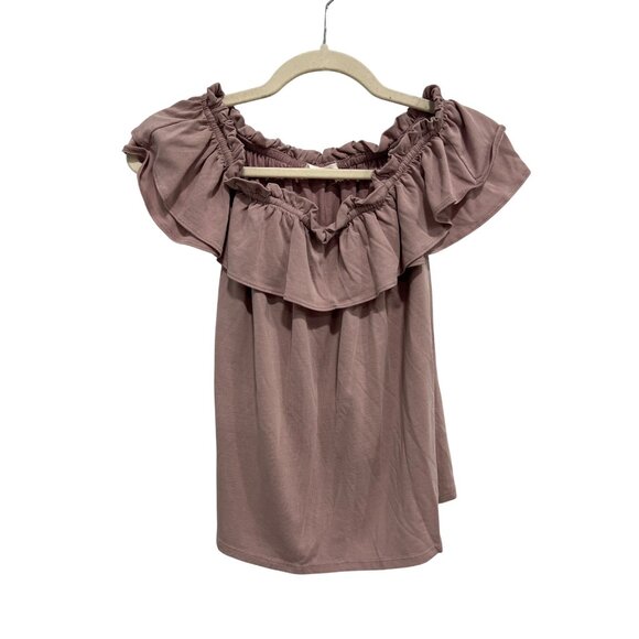 Sienna Sky Blouse Size XS Off The Shoulder Top Mauve Ruffle Modal Blend Feminine - Picture 1 of 8